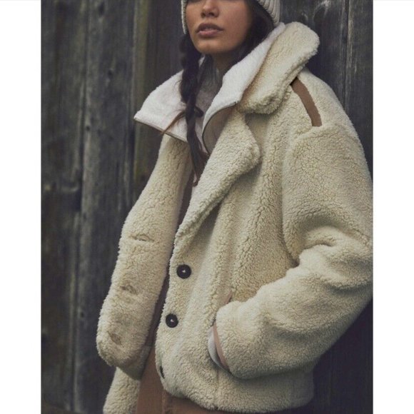 Free People Joplin Cozy Faux Sherpa Jacket in ivory - Picture 1 of 6